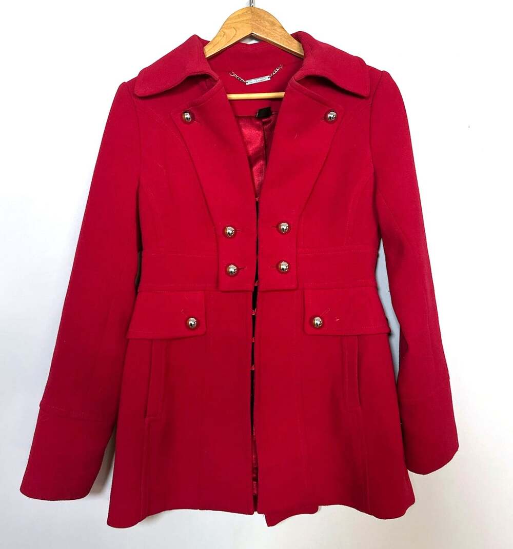 White House Black Market Button Front Military Peacoat in Cherry Red Size Small